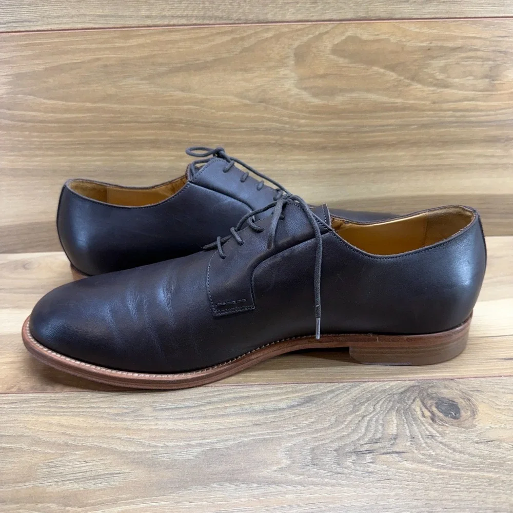 Brooks Brothers Oxfords‎ Mens 12 Brown Leather Pain Toe Dress Shoes Italy